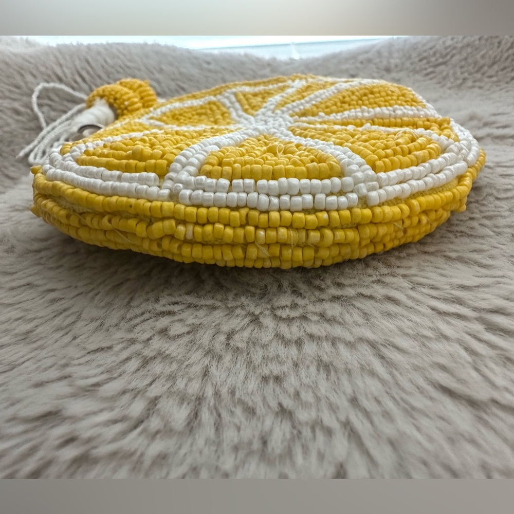 Made In India Wandering Moon Lemon Travel Beaded Pouch / Yellow Coin Purse - Picture 8 of 8